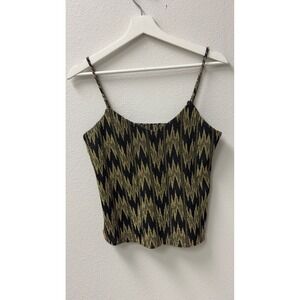 Womens Camisole M Gold Black Metallic Zigzag V-Neck Top Party Night Out Glam